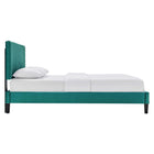 Modway - Roxanne Performance Velvet Lit de plateforme complet, Sarcelle-Système de soutien en lattes de bois