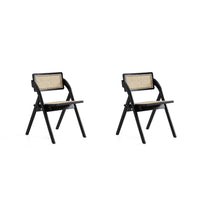 Manhattan Comfort - Lot de 2 chaises pliantes de salle à manger Lambinet 53 cm style industriel chic - noir et cannage naturel-Moderne - Chaise de salle à manger pliante en rotin style industriel chic parfaite pour la salle à manger lot de 2