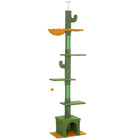 PawHut - Arbre à chat du sol au plafond 90,5 po-108 po hauteur réglable - vert-Hauteur réglable de 90,5 po à 108,3 po (230-275 cm) pour maximiser l’utilisation de l’espace vertical 