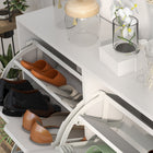 HOMCOM - Armoire à chaussures avec 4 tiroirs rabattables - blanc-Matériaux : Panneau de particules, Pin 