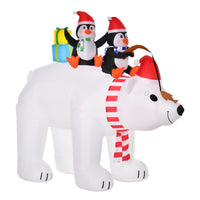 HOMCOM - Décoration de Noël de 7ft avec ours polaire et deux pingouins décoration gonflable - Blanc-Le design à la mode de la décoration gonflable de Noël avec un ours polaire et deux pingouins crée une atmosphère de festival 