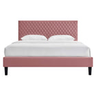 Modway - Garcelle Performance Velvet Lit de plateforme King, Rose poussiéreuse-Tête de lit en treillis diamanté