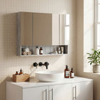 Kleankin - Armoire à pharmacie de salle de bain murale avec miroir - gris-Une étagère réglable dans tous les compartiments supérieurs 