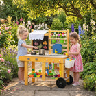 Qaba - Cuisine boue pour enfants d’extérieur avec roues, évier, cuisinière, robinet, étagère de rangement - jaune-Cette cuisine de boue encourage le jardinage avec des seaux et des outils  

