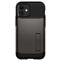 Coque Slim Armor Spigen pour iPhone 12 - Gunmetal-Un étui en TPU double couche et un étui rigide en polycarbonate offrent une protection contre les chocs.