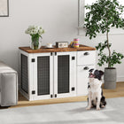 PawHut - meuble caisse pour chien 44 po avec double portes, pour chiens moyens - blanc-Comprend un tiroir et un compartiment offrant un grand espace de rangement 