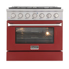 Kucht - 36 po Série KNG Cuisinière Pro Style au gaz propane - Acier inoxydable/Rouge-Cuisez et pâtissez comme un pro grâce au four à convection extra-grand offrant une capacité de 4,2 pi³, une configuration à cinq grilles et une vaste fenêtre d’observation