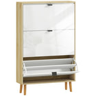HOMCOM - Armoire à chaussures étroite avec 3 tiroirs basculants - blanc-Les portes avant à haute brillance associées à un cadre en chêne offrent un look moderne 