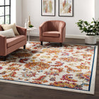 Modway - Entourage Treillis floral vintage Azami Vieilli Tapis de comédie 8 pi l x 10 pi L - Ivoire Bleu Orange Jaune Rouge-Tissage serré à poil bas