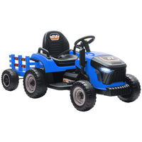 Qaba - Tracteur électrique 12V pour enfants avec remorque et télécommande - bleu-La remorque détachable permet de transporter des objets, favorisant le jeu de rôle et le rangement 