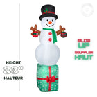 GEMMY - Bonhomme de neige gonflable de Noël sur boîte cadeau - 211 cm-Pour usage intérieur et extérieur