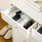 HOMCOM - Armoire à chaussures d’entrée avec 2 tiroirs basculants pour 12 paires - blanc-Le revêtement en mélamine sur la surface des panneaux de particules facilite le nettoyage