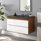 Modway - Render Support mural de 36" Vanette de salle de bain - Noyer blanc Noir-Coiffeuse à grains de noyer