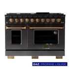 Kucht - 48 po Série KEG style professionnel au gaz, prête pour le propane - Gemstone-Cette cuisinière de catégorie professionnelle comprend deux brûleurs doubles de 20 000 BTU avec fonction mijotage, deux brûleurs de 12 000 BTU, deux brûleurs de 9 000 BTU et deux brûleurs de 6 000 BTU