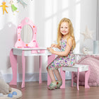 Qaba - Coiffeuse pour enfants avec chaise et tiroir, motifs cœur et nœud - rose-Réalise les rêves de princesse de chaque petite fille  
