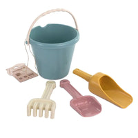 Miniland - Coffret de sable ECO junior - Couleurs pastel - Lot de 4-L'ensemble de sable ECO Junior aux couleurs pastel comprend un seau, une pelle, une pelle à poussière et un râteau
