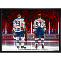 Connor McDavid and Leon Draisaitl Edmonton Oilers Line-Up sur toile - Toile encadree - 31" x 22"-Impression sur toile de qualité supérieure avec bordures enveloppées