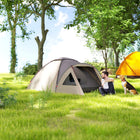 Outsunny - Tente de camping 2 personnes avec chambre, porche, tapis de sol cousu et crochet, kaki-Piquets de sol et cordes de haubanage améliorant la stabilité par vent  