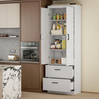 HOMCOM - Armoire de cuisine haute 67 po avec étagères réglables - grain de bois blanc crème-Conception anti-basculement pour plus de sécurité dans votre cuisine 