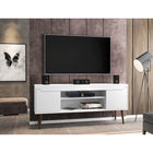 Manhattan Comfort - Meuble TV Bradley 62,99 po style Mid-Century Modern - Blanc-Comprend 2 étagères ouvertes et 2 grands compartiments de rangement dissimulés
