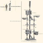 PawHut - Arbre à chat géant 94 po-102 po, tour haute jusqu’au plafond, gris clair-Échelles et jouets suspendus pour plus de divertissement 