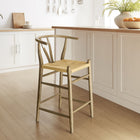 Modway - Amish Tabouret de comptoir - Teck gris usé-Dossier découpé en forme de V