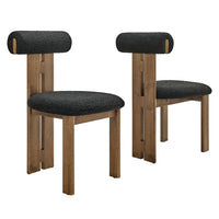 Modway - Torian Tissu Boucle Chaise à manger - Noir noyer - Ensemble de 2-Chaises sans accoudoirs à trois pieds