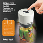 RoboSeal - Scelleuse sous vide rechargeable pour bocaux Mason-La conception universelle convient aux bocaux Mason à ouverture normale et à large ouverture, l'unité principale s'adapte aux bocaux à large ouverture et le convertisseur amovible aux bocaux à ouverture normale