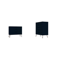Manhattan Comfort - Rockefeller ensemble de commodes de chambre à coucher style milieu du siècle moderne - Tatiana bleu minuit - ensemble de 2-Commode haute à 5 tiroirs de style milieu du siècle moderne et commode standard à 3 tiroirs pour chambre