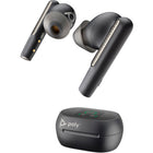 HP - Poly Voyager Free 60 - Écouteurs véritablement sans fil avec microphone-Connectez jusqu'à deux appareils Bluetooth à tout moment grâce à la technologie multipoint (mémoire jusqu'à 8 appareils Bluetooth). Gérez facilement les deux appareils via l'étui de chargement à écran tactile.