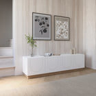 Nexera - Meuble TV Nauraa, Érable naturel et blanc-Meubles conçus et produits au Canada à partir de panneaux de particules et de MDF certifiés CARB II/FSC. 