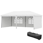 Outsunny - Tente auvent d'extérieur pliante 10 pi l x 20 pi L avec sac de transport - Blanc-Ce chapiteau pliant offre une ombre rapide avec une couverture spacieuse de 10 po x 20 po