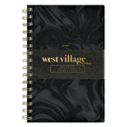 Mead - West Village Cahier spirale, 9 po H x 6 po l, couverture rigide, noir, 80 feuilles-Design élégant : Couverture rigide noire marbrée avec texte doré et reliure à double spirale dorée pour un look haut de gamme.