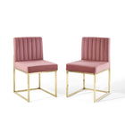 Modway - Carriage Performance Velvet Chaise à manger Ensemble de 2 - Rose Poussiéreuse d’Or-Fauteuil à manger Glam Deco