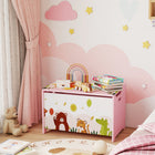 Qaba - Boîte à jouets, coffre de rangement pour enfants avec couvercle, charnières de sécurité et poignées encastrées, organisateur de jouets - rose-Surface peinte et imprimée pour plus d’esthétique  
