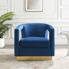 Modway - Frolick Performance Velvet Fauteuil - Marine-Base en acier inoxydable or mat