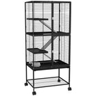 PawHut - Cage à 4 niveaux pour furets, rats, cochons d’Inde 24 po L x 18 po l x 53,5 po H - noir-Se déplace facilement grâce aux roulettes, deux roues avec freins 