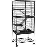 PawHut - Cage à 4 niveaux pour furets, rats, cochons d’Inde 24 po L x 18 po l x 53,5 po H - noir-Se déplace facilement grâce aux roulettes, deux roues avec freins 