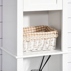 HOMCOM - Armoire de rangement de salle de bain haute avec étagère à deux niveaux et deux portes - blanc-Dispose d’un système anti-basculement, peut être fixé au mur pour plus de sécurité   