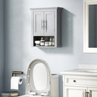 kleankin - Armoire murale de salle de bain avec étagère - gris-L’armoire avec portes et étagère ouverte permet de ranger vos produits de beauté et articles d’hygiène quotidienne