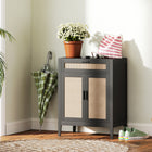 HOMCOM - Buffet 28 po L avec rangement - noir-Le style bohème avec des façades en rotin ajoute une touche esthétique 
