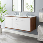 Modway - Transmit 48" Vanité de salle de bain murale - Blanc noyer-Lavabo à double bassin en céramique