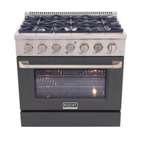 Kucht - 36 po Série KDF Cuisinière Pro Style au gaz propane - Acier inoxydable/Bleu clair-Cuisinez et pâtissez comme un professionnel avec le four à convection extra-large de 5,2 pi³, configuration à 5 grilles et grande fenêtre de four