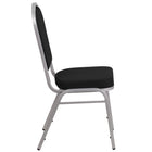 Chaise de banquet HERCULES empilable, dossier couronne, tissu noir, siège épais (2 1/2 po), cadre argenté (FD-C01-S-11-GG)-S'empile jusqu'à 15 chaises de hauteur