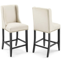 Modway - Baron Tissu rembourré Tabouret de comptoir - Beige - Ensemble de 2-Tabouret de comptoir moderne élégant