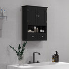 kleankin - Armoire murale de salle de bain avec étagère et tiroirs - noir-Fermeture magnétique pour faciliter la fermeture des portes