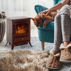 HOMCOM - Foyer électrique portatif sur pied 16 po, 750/1500 W, rouge-Aucune option de chaleur pour un plaisir visuel toute l'année et la luminosité de la flamme du feu est réglable 
