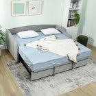 HOMCOM - Lit de jour gigogne 2 places rembourré avec poches de rangement - gris clair-Se transforme facilement d’un canapé 3 places/lit simple en un lit double grâce aux roulettes et aux sangles 