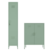 Manhattan Comfort - Ensemble de 2 armoires de rangement et d’appoint modernes Naomi - Vert-Ensemble moderne de 2 armoires d’appoint en métal parfait pour le rangement et l’organisation