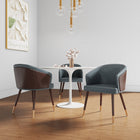 Manhattan Comfort - Lot de 2 chaises de salle à manger modernes Reeva 59 cm, revêtement similicuir, noyer et gris graphite-Cadre en hêtre massif avec une finition noyer riche